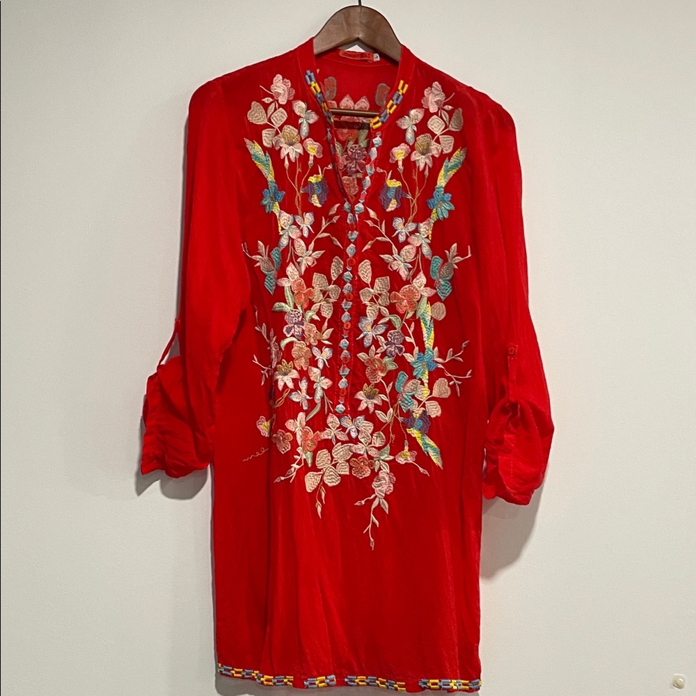 Johnny Was Red Embroidered Top